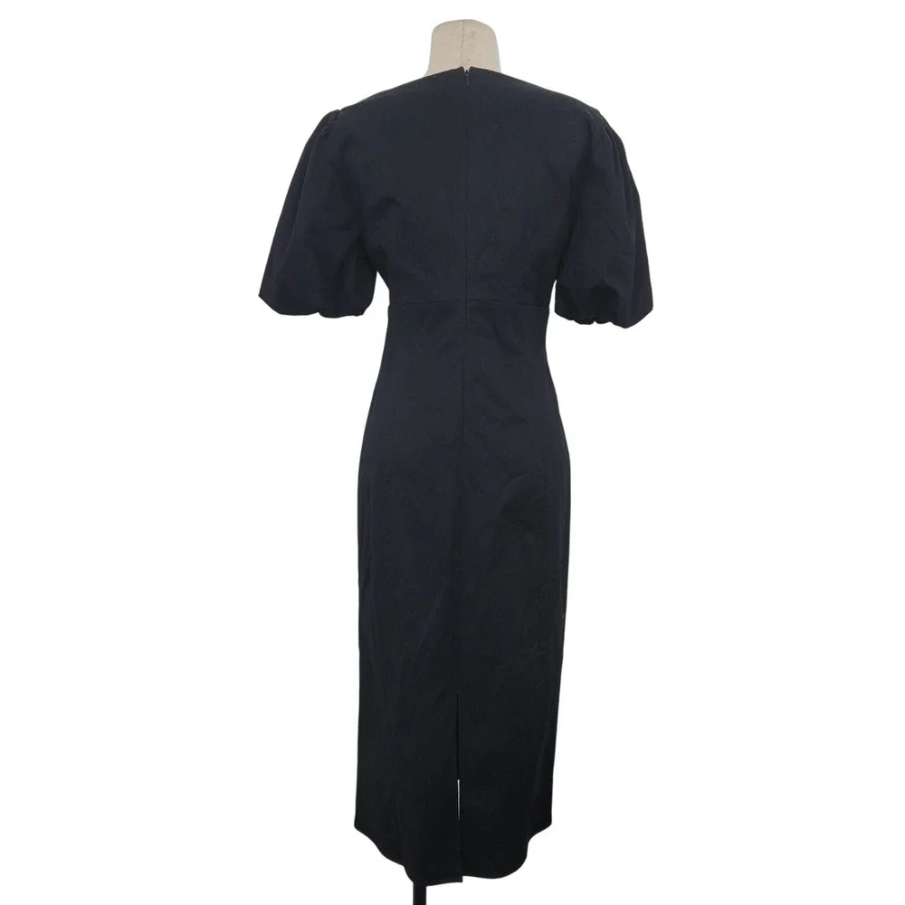 NWT J Crew‎ Collection Cutout Puff Sleeve Midi Dress Sz 4 Black Cotton Office